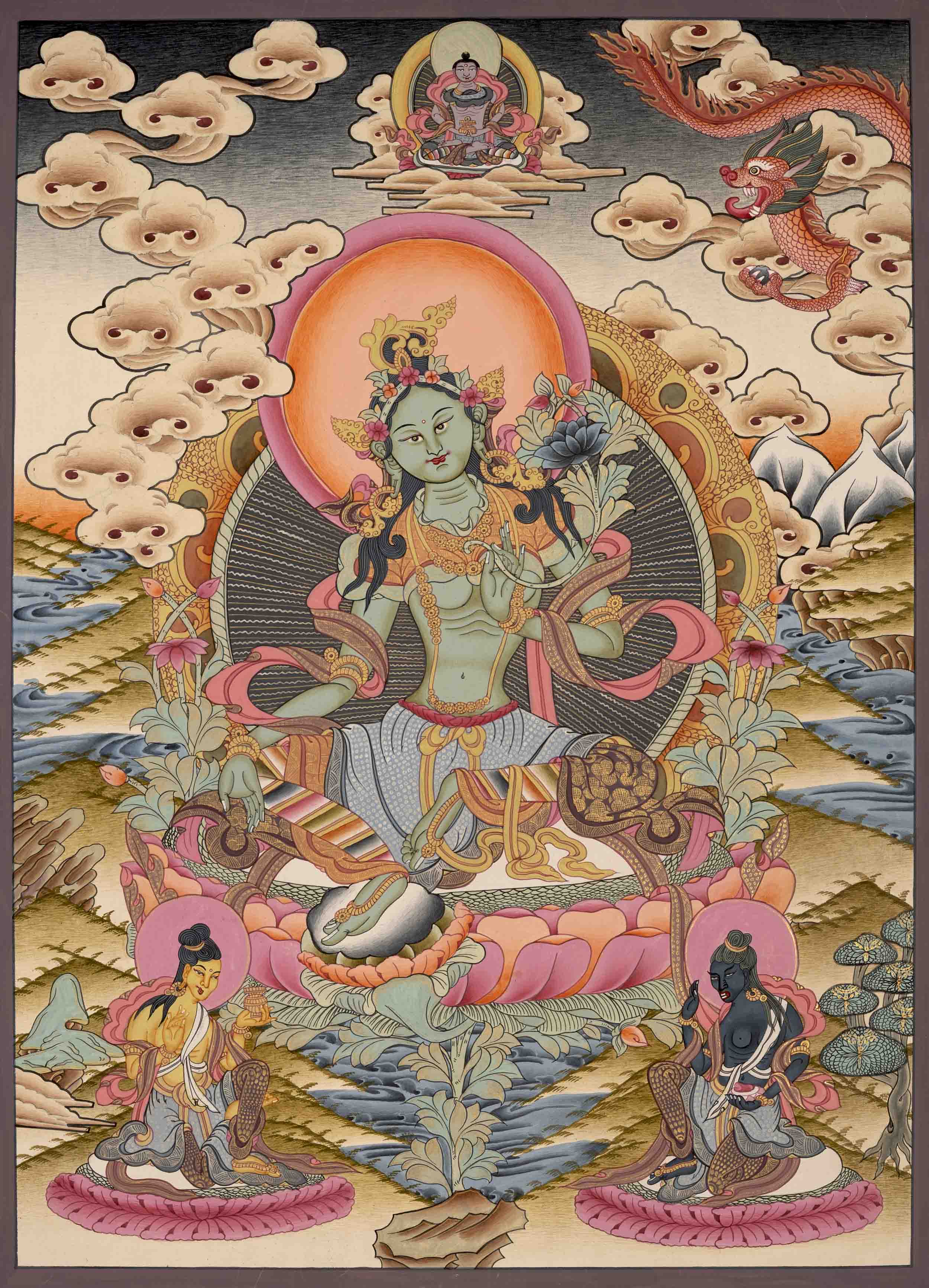 Green Tara Thangka Painting | Original Hand Painted Healing Tara Painting